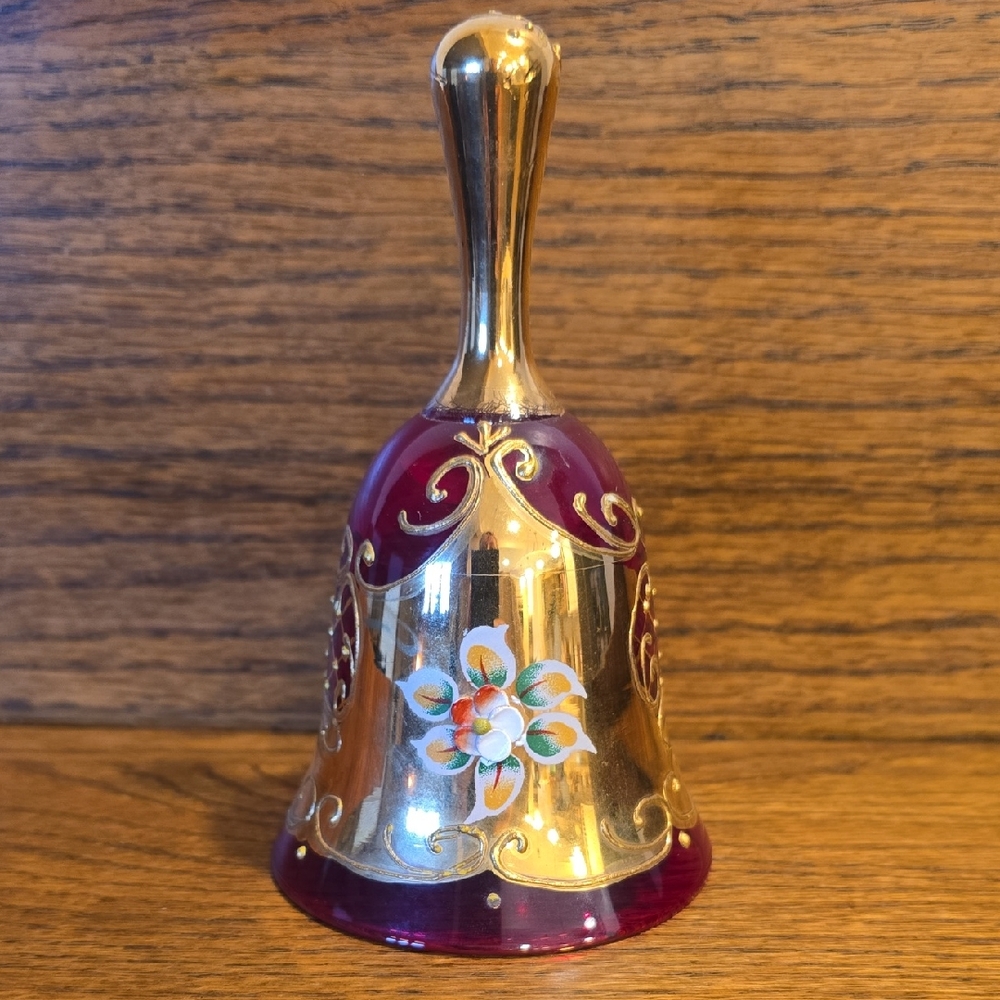 Murano Glass Bell Red & Gold Vintage
